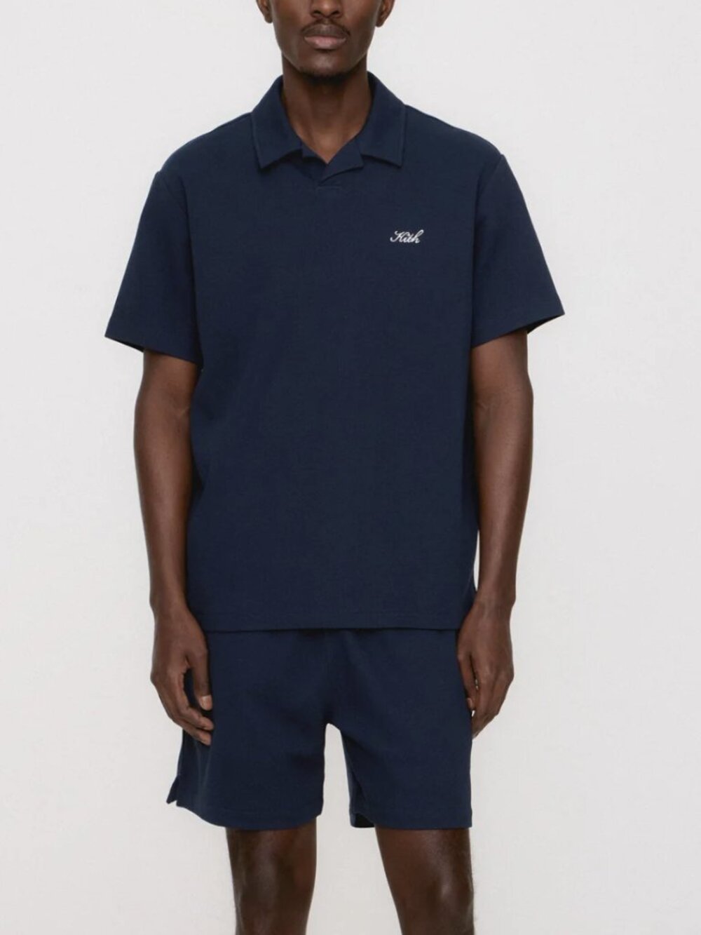 KITH Nocturnal Blue Short Sleeve Micro Waffle Drew Polo Shirt